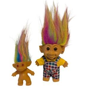 Rainbow Hair Troll Doll B60008 Bright Of America Inc Toy Vintage 90s 8" & friend